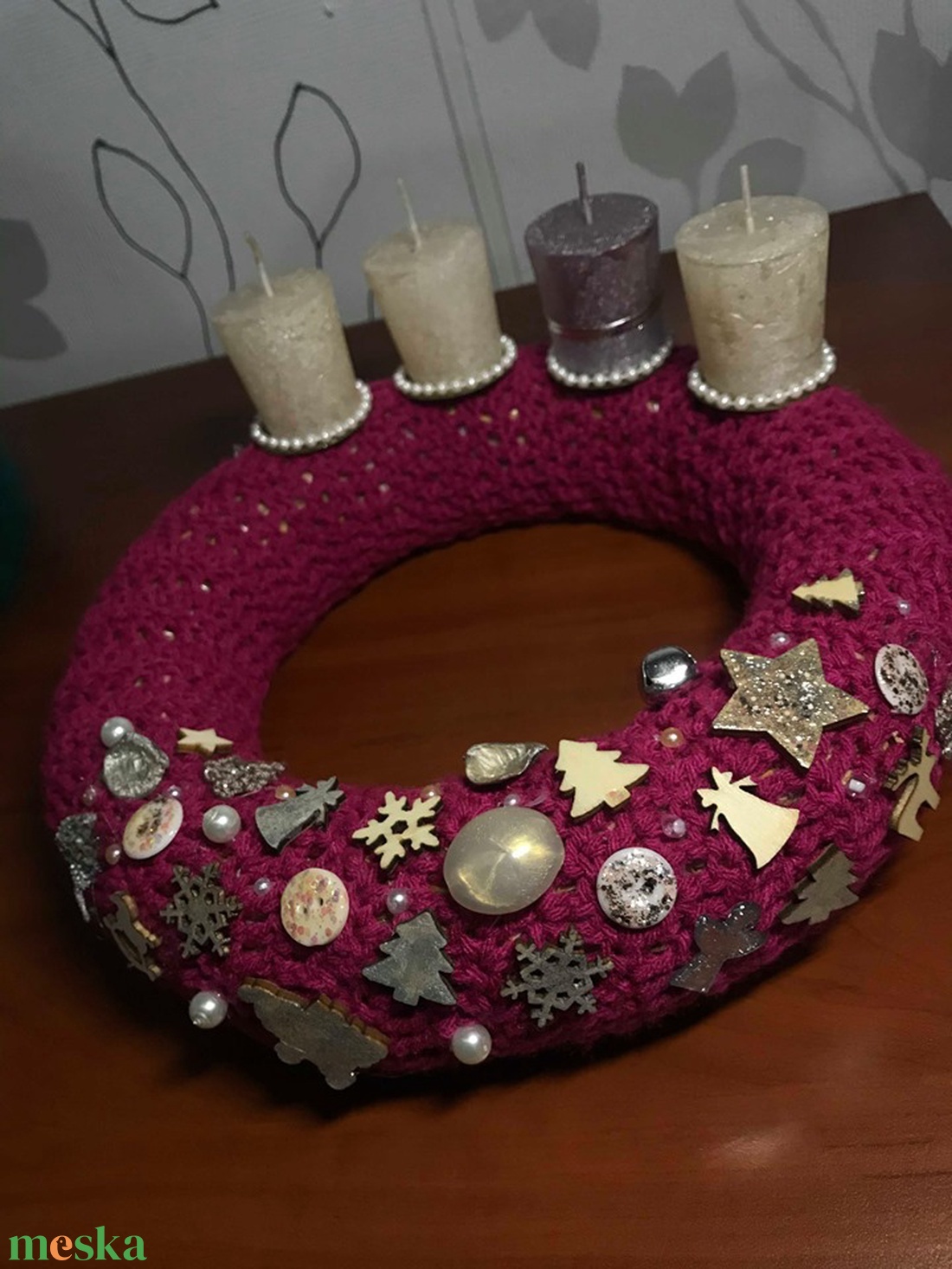 Adventi koszorú pink - karácsony - Meska.hu Adventi koszorú pink - karácsony - Meska.hu