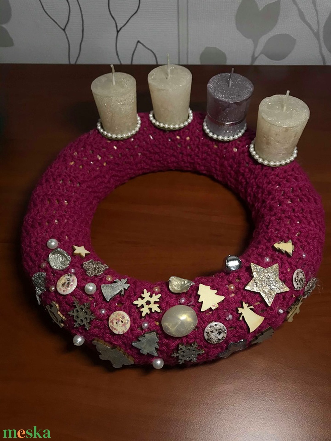 Adventi koszorú pink - karácsony - Meska.hu Adventi koszorú pink - karácsony - Meska.hu