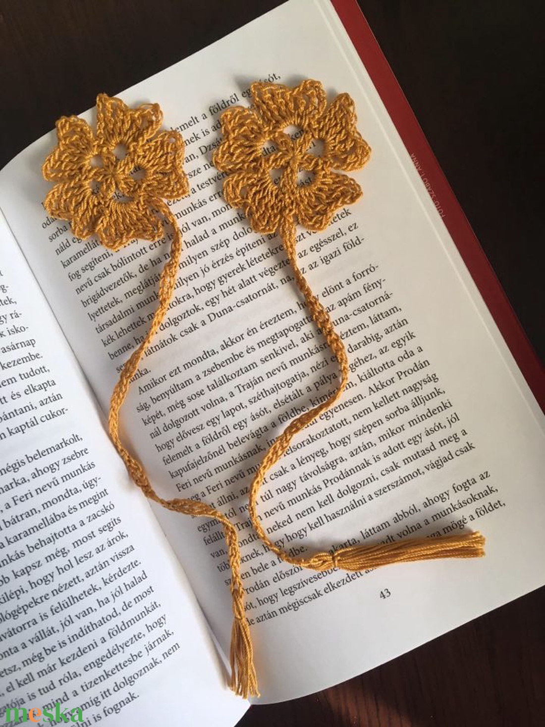 Horgolt könyvjelző okker virág - könyv & zene - könyvjelző - Meska.hu