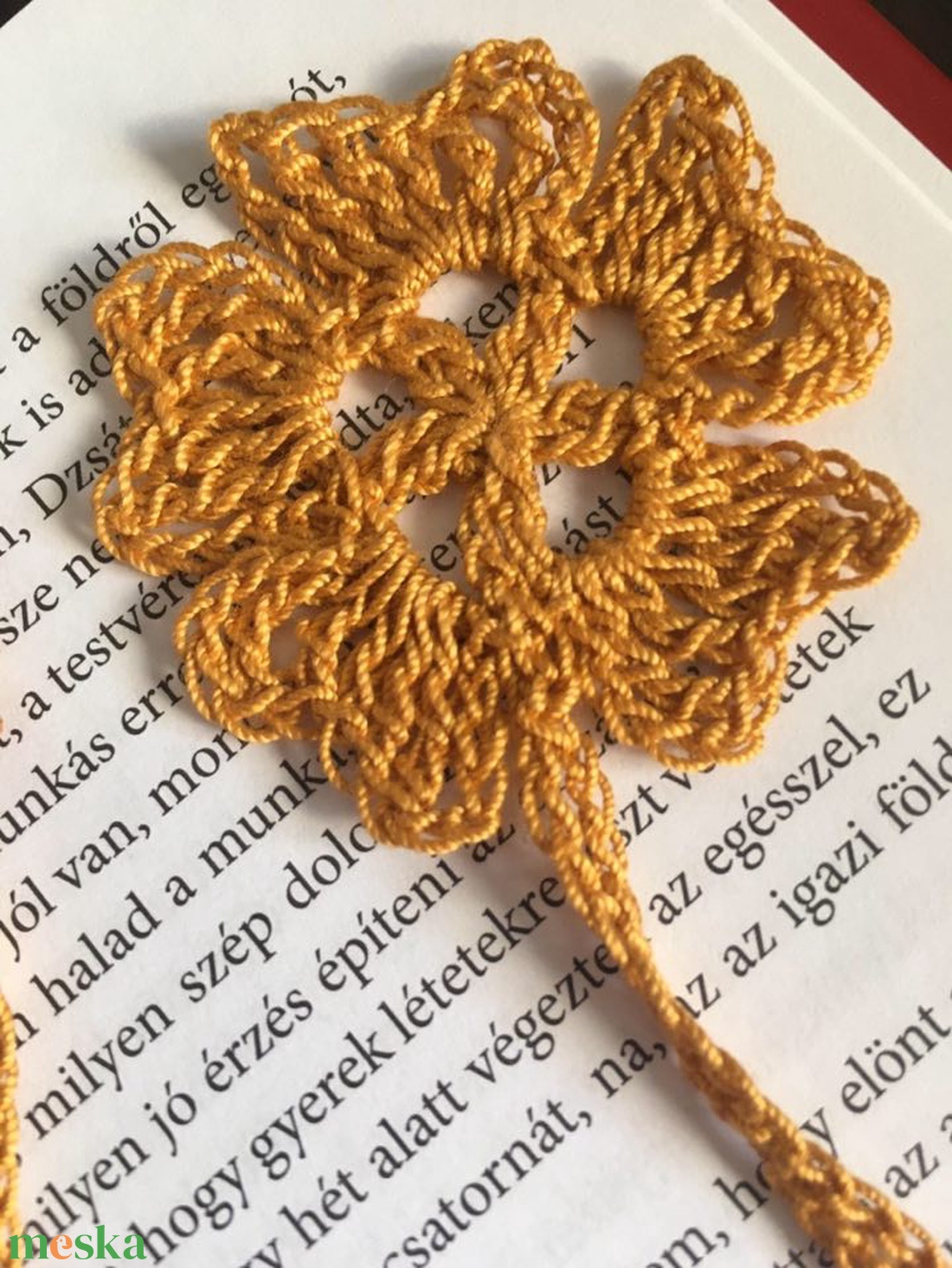 Horgolt könyvjelző okker virág - könyv & zene - könyvjelző - Meska.hu