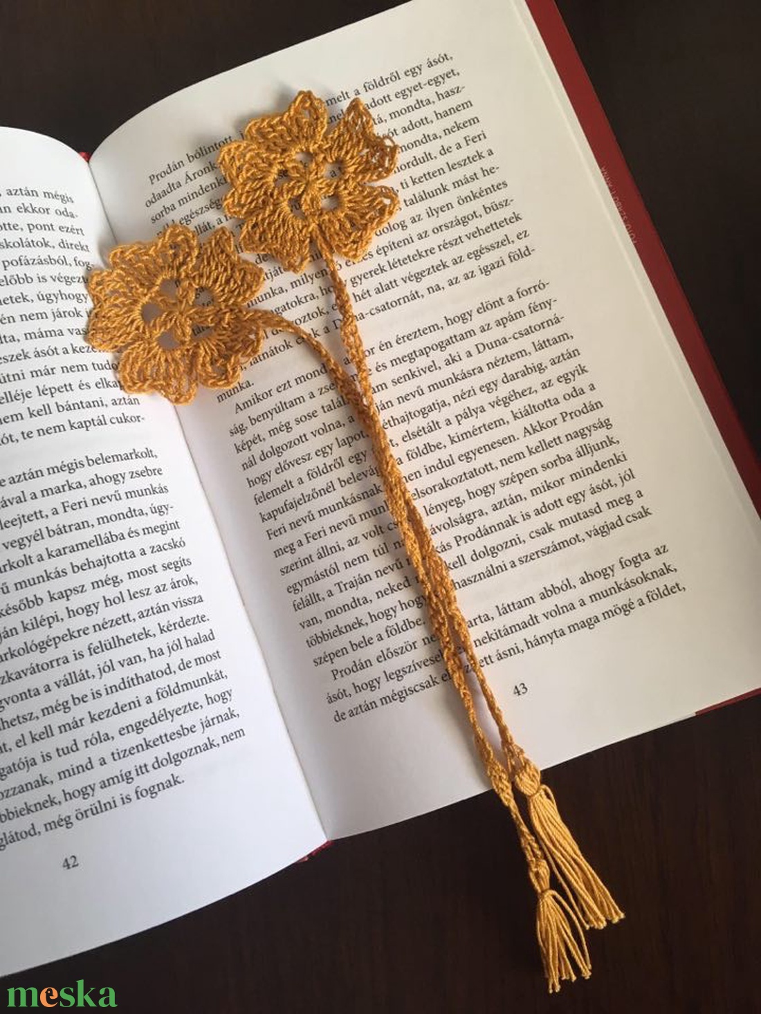 Horgolt könyvjelző okker virág - könyv & zene - könyvjelző - Meska.hu