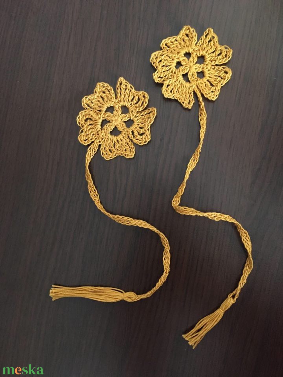 Horgolt könyvjelző okker virág - könyv & zene - könyvjelző - Meska.hu