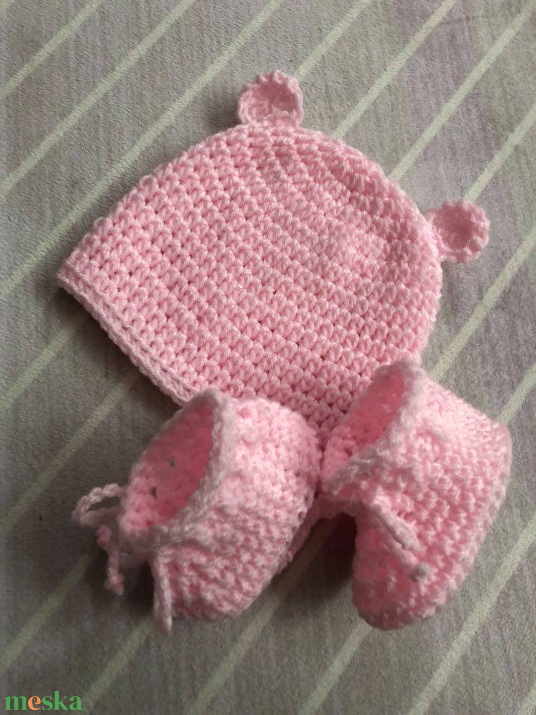 Macisapka-cipő szett 0-3 hónapos méret, rózsaszín/babafotózáshoz is - ruha & divat - babaruha & gyerekruha - babasapka - Meska.hu