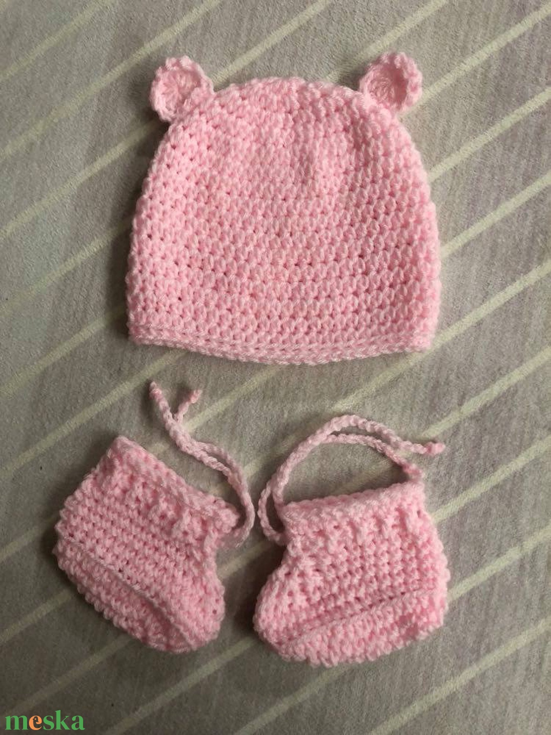 Macisapka-cipő szett 0-3 hónapos méret, rózsaszín/babafotózáshoz is - ruha & divat - babaruha & gyerekruha - babasapka - Meska.hu