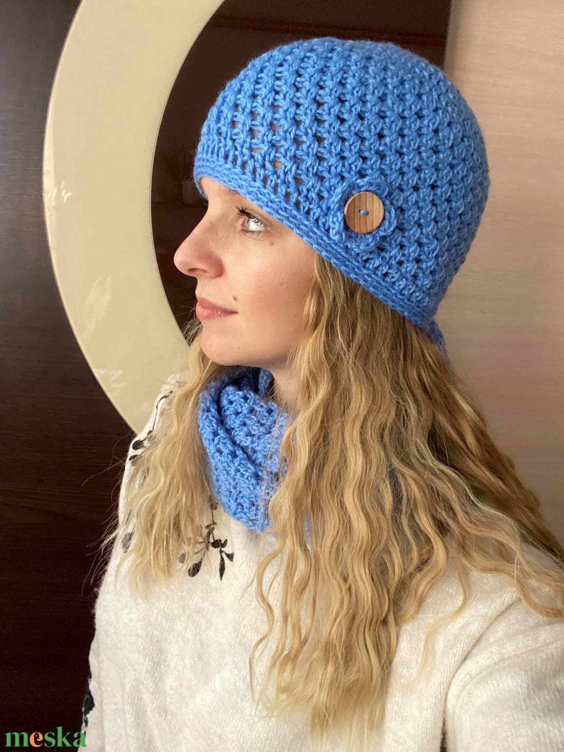 Sapka-sál szett kék  - ruha & divat - sál, sapka, kendő - sapka & sál szett - Meska.hu