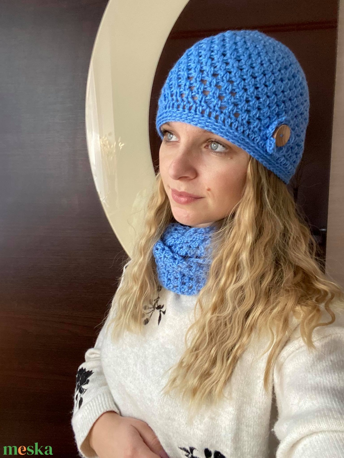 Sapka-sál szett kék  - ruha & divat - sál, sapka, kendő - sapka & sál szett - Meska.hu