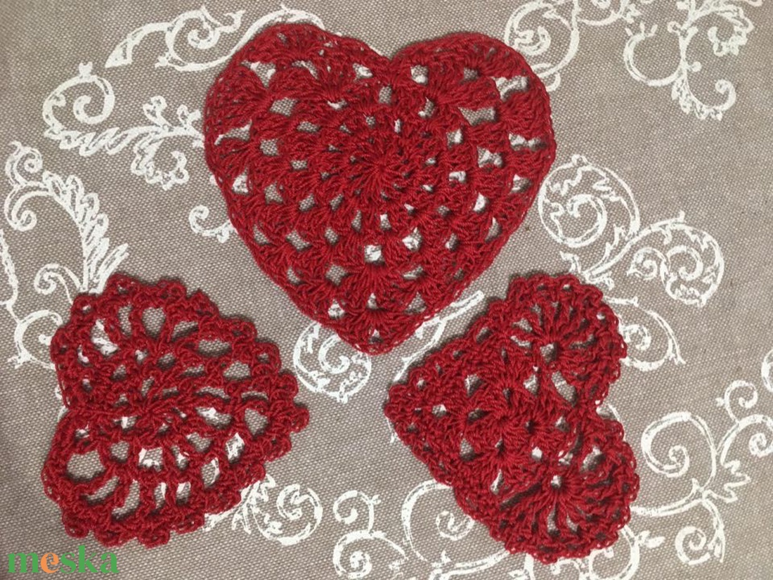 Horgolt csipke szív applikáció szett - diy (csináld magad) - egységcsomag - Meska.hu