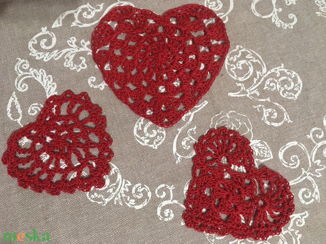 Horgolt csipke szív applikáció szett - diy (csináld magad) - egységcsomag - Meska.hu