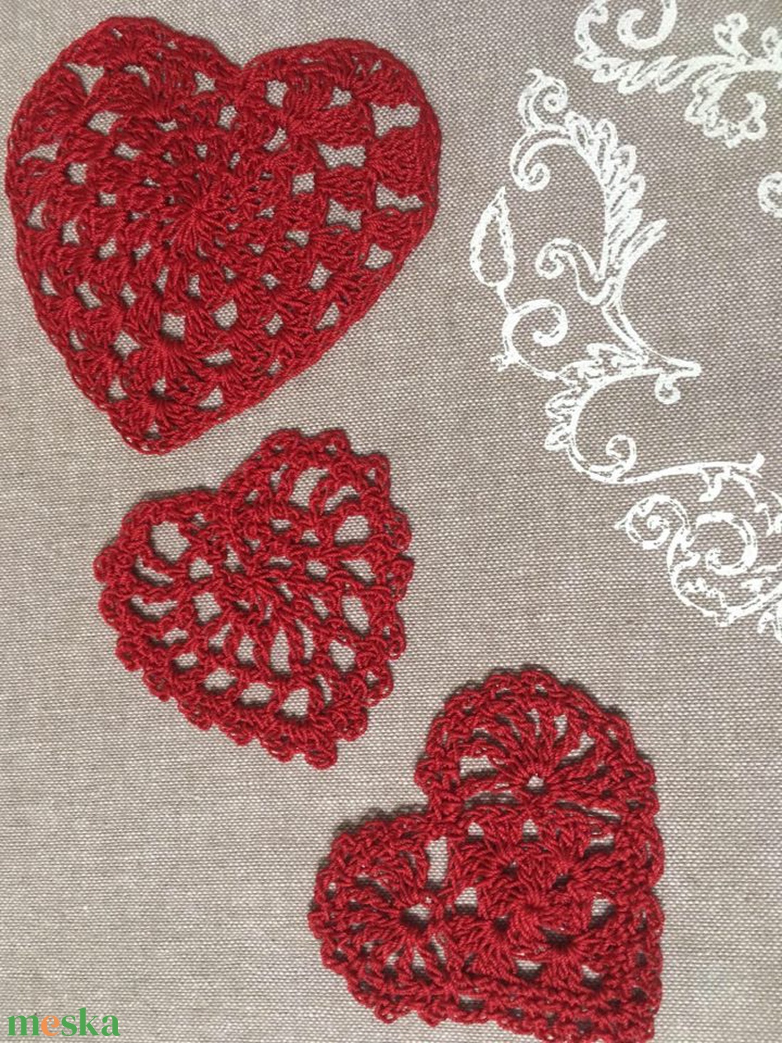 Horgolt csipke szív applikáció szett - diy (csináld magad) - egységcsomag - Meska.hu