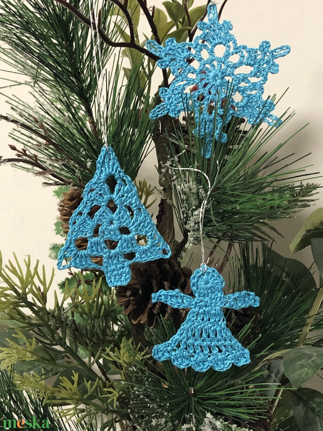 Türkiz karácsonyi függő dísz - karácsony - karácsonyi lakásdekoráció - karácsonyfadíszek - Meska.hu