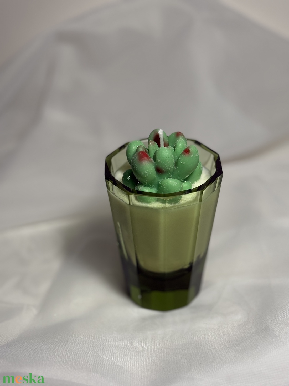 Szójaviasz zöld pozsgással - otthon & életmód - gyertya, illat, aroma - gyertya - Meska.hu