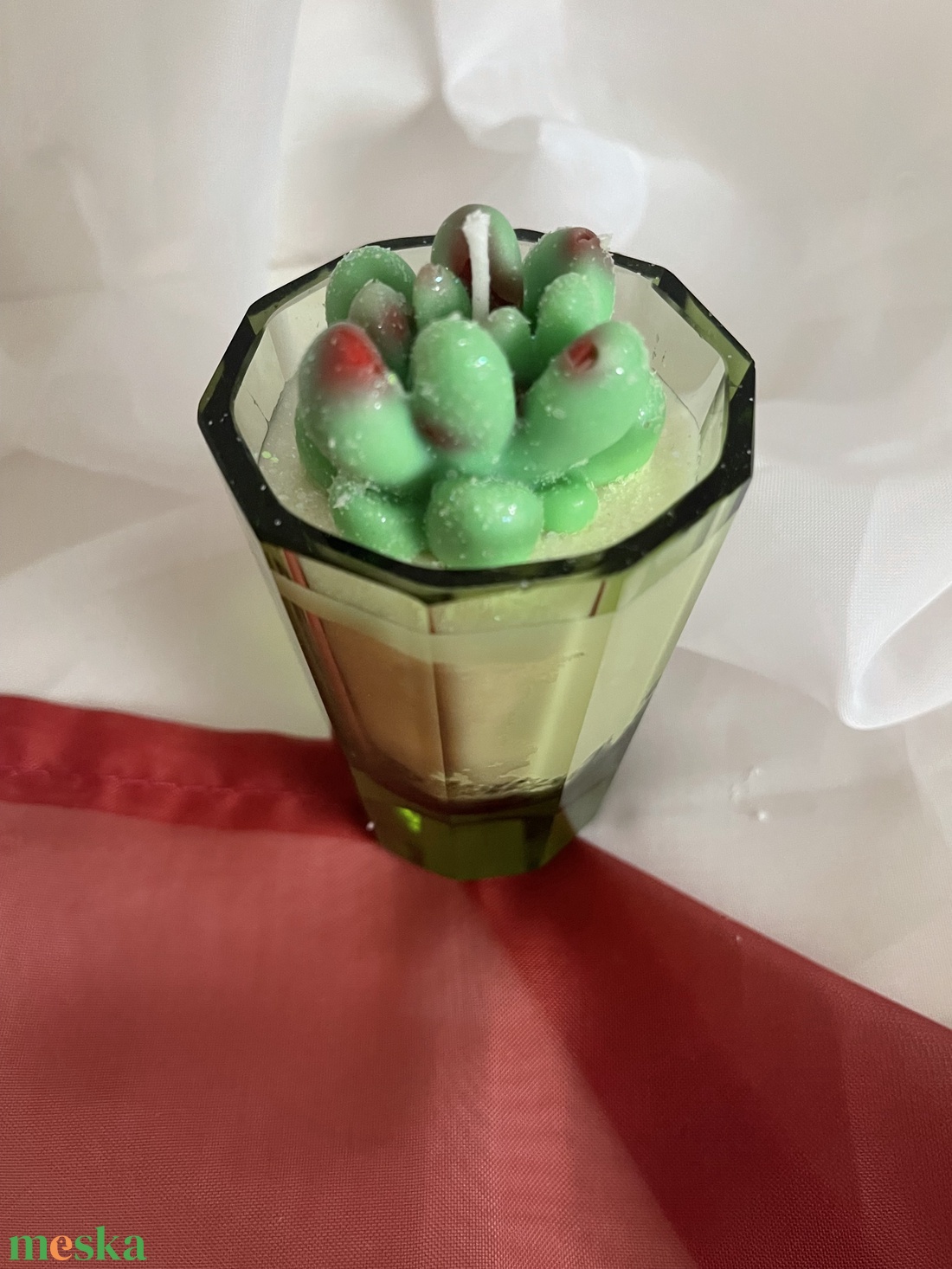 Szójaviasz zöld pozsgással - otthon & életmód - gyertya, illat, aroma - gyertya - Meska.hu