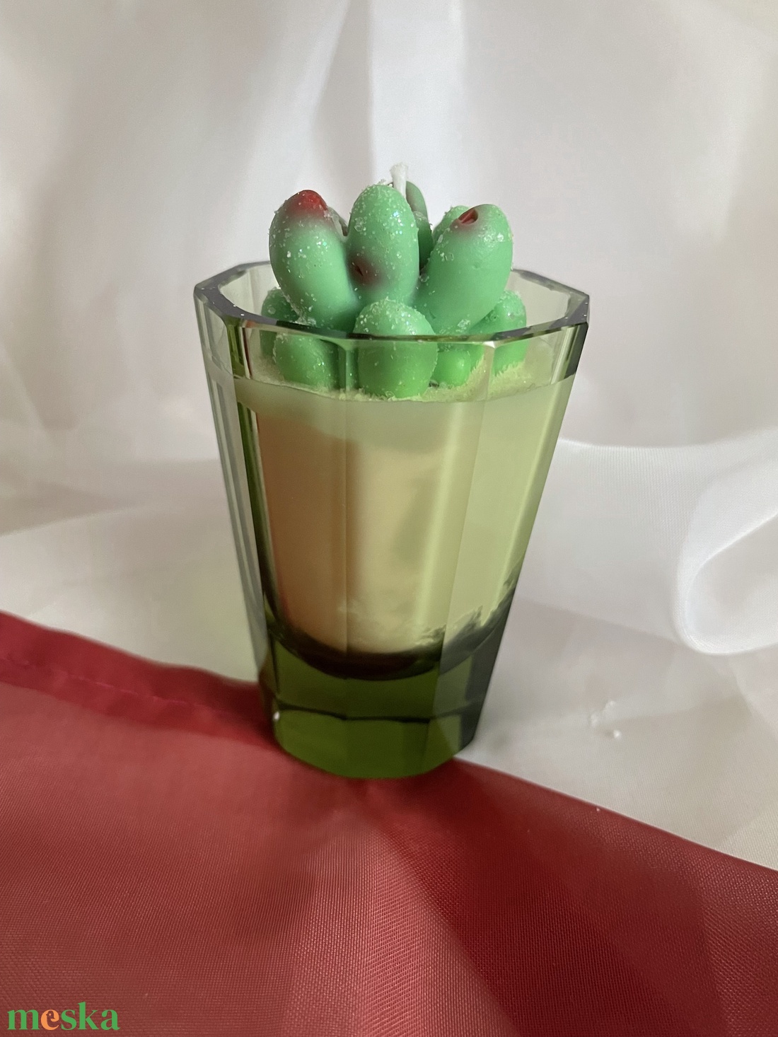 Szójaviasz zöld pozsgással - otthon & életmód - gyertya, illat, aroma - gyertya - Meska.hu