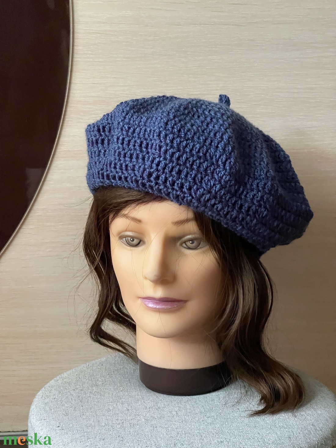 Horgolt barett sapka �Denim - ruha & divat - sál, sapka, kendő - sapka - Meska.hu