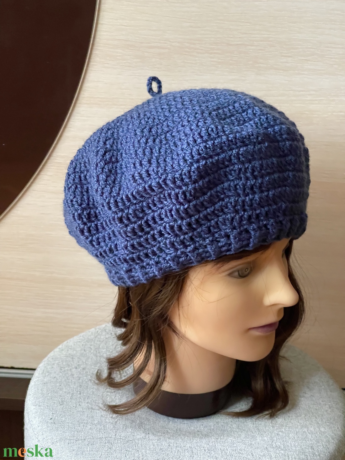 Horgolt barett sapka �Denim - ruha & divat - sál, sapka, kendő - sapka - Meska.hu
