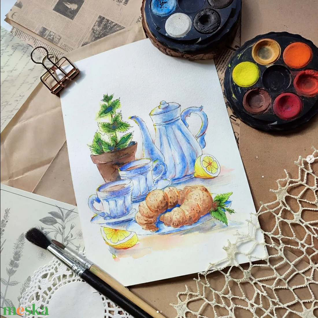 Teatime - teáskészlet, reggeliző asztal akvarell festmény papíron - művészet - festmény - akvarell - Meska.hu Teatime - teáskészlet, reggeliző asztal akvarell festmény papíron - művészet - festmény - akvarell - Meska.hu