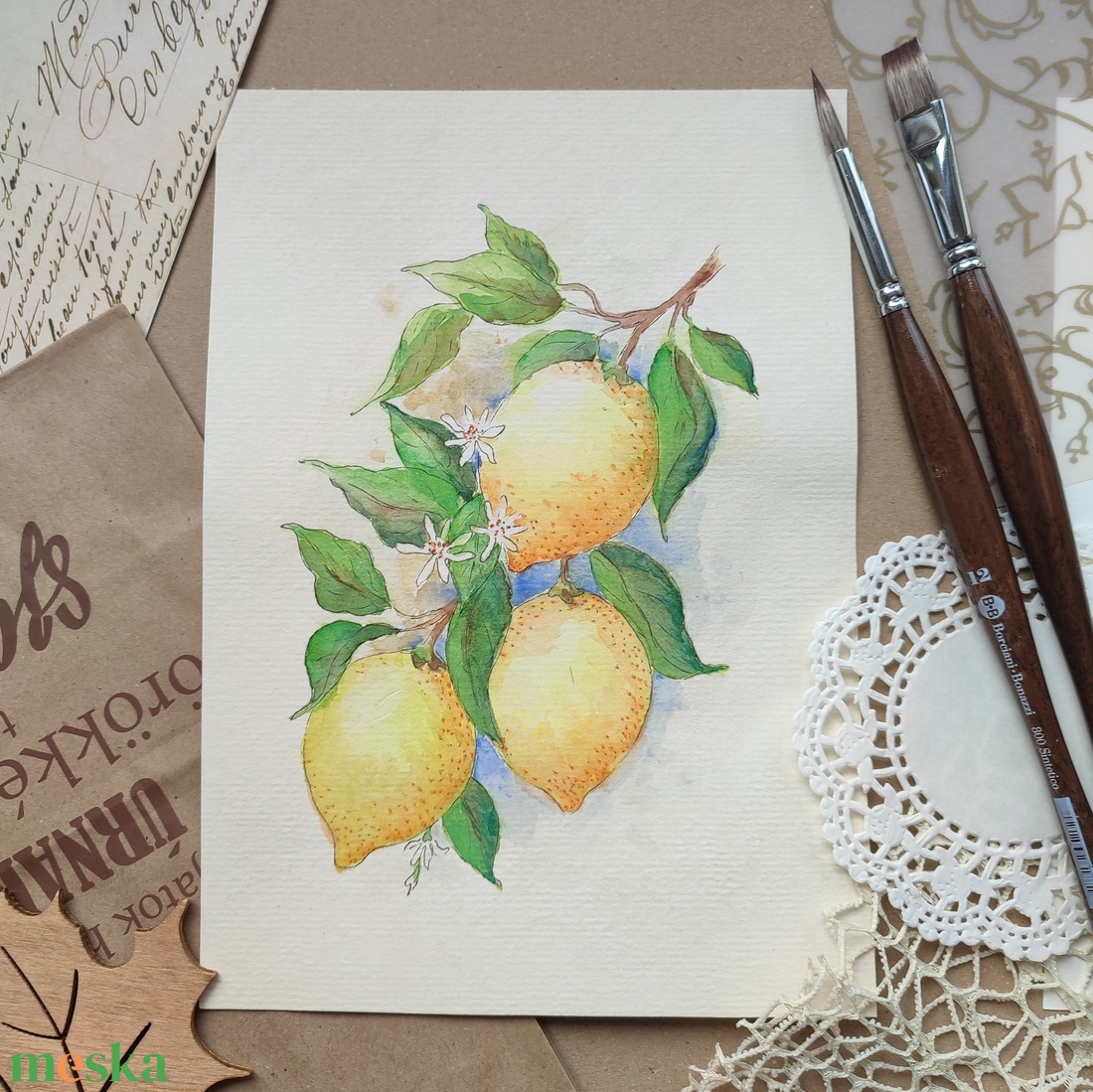 Citromfa ága - akvarell illusztráció papíron - művészet - festmény - akvarell - Meska.hu