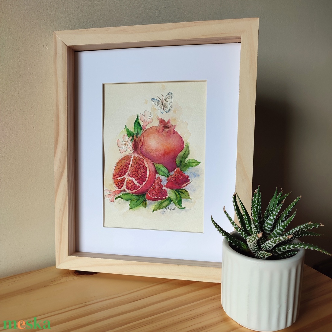 Gránátalma és pillangó - akvarell illusztráció papíron - művészet - festmény - akvarell - Meska.hu