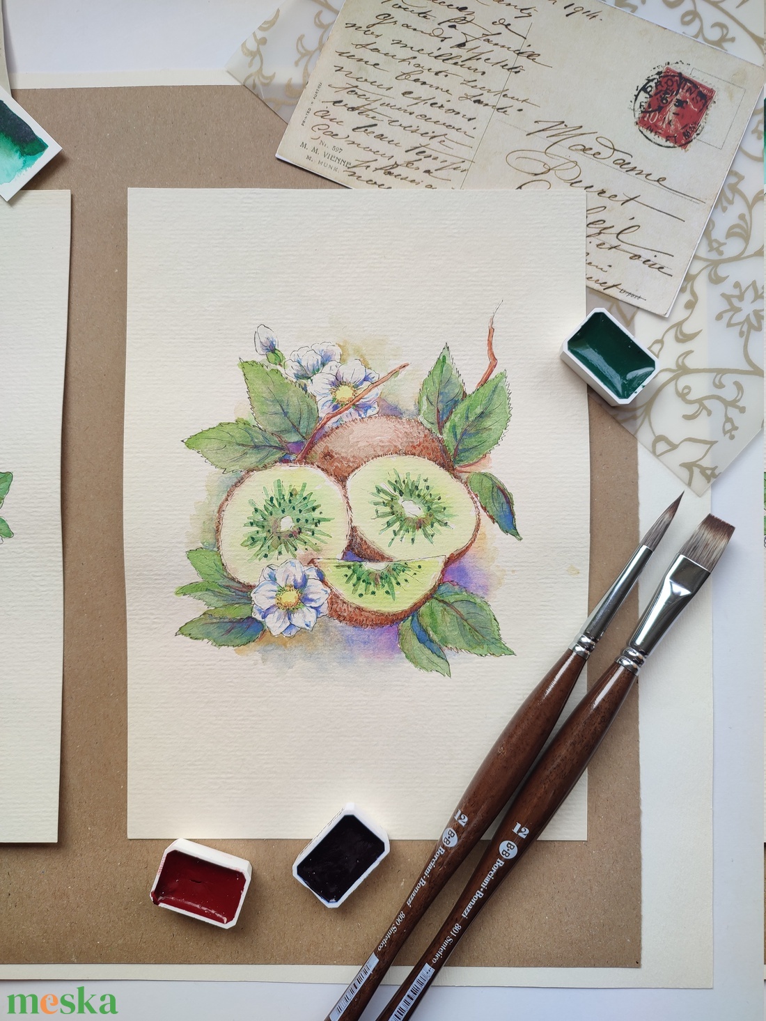 Kiwi - akvarell illusztráció papíron - művészet - festmény - akvarell - Meska.hu