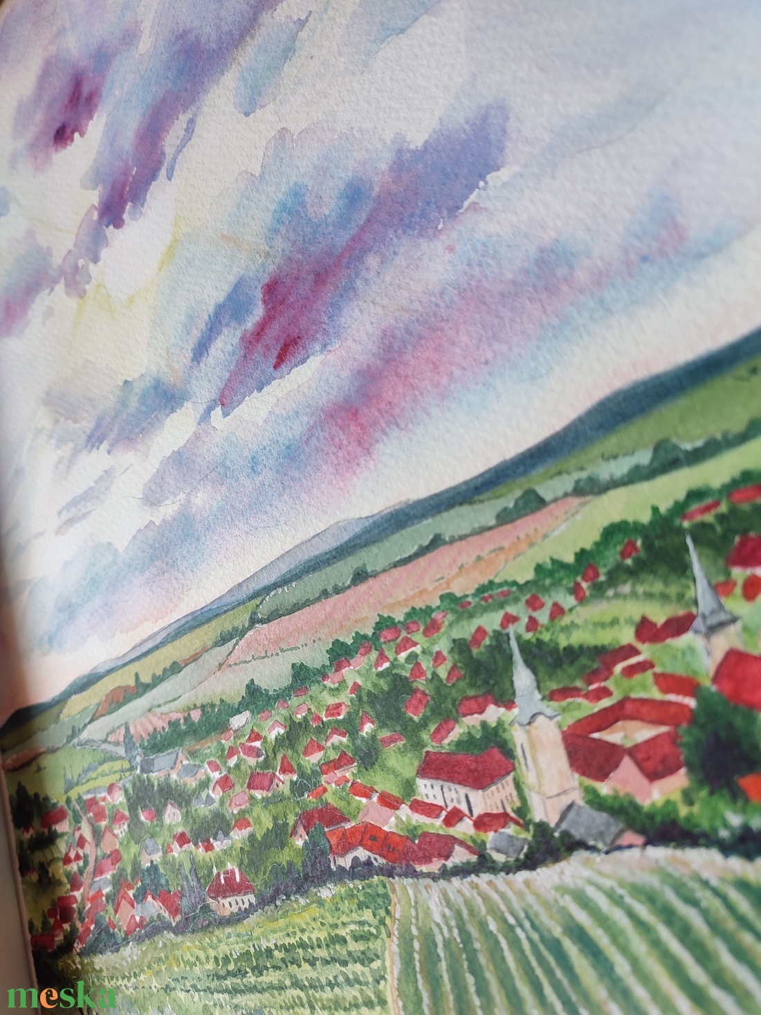 Kilátás a tarcali hegyről - akvarell festmény papíron - művészet - festmény - akvarell - Meska.hu