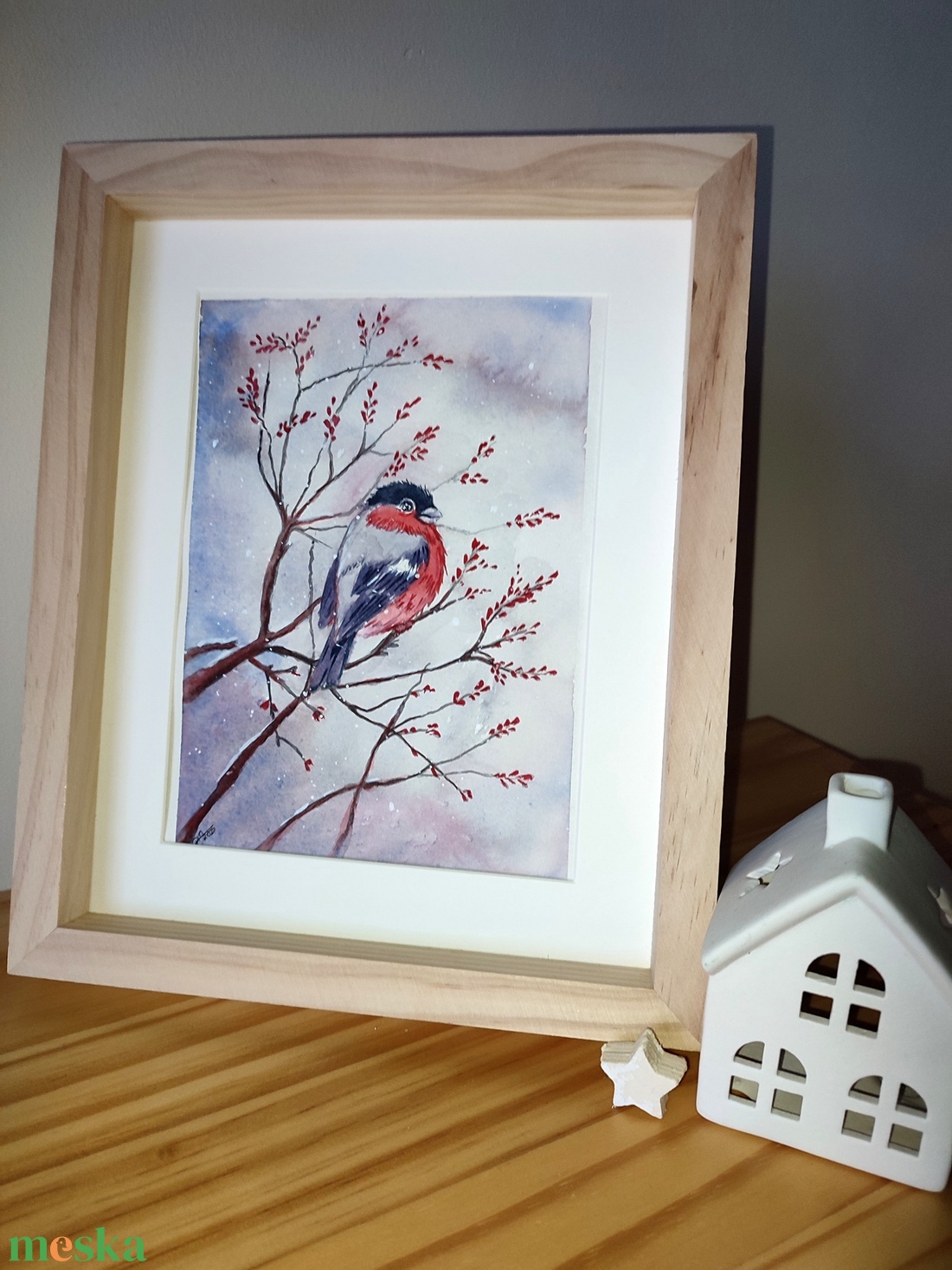 Süvöltő téli ágon - akvarell festmény papíron - művészet - festmény - akvarell - Meska.hu