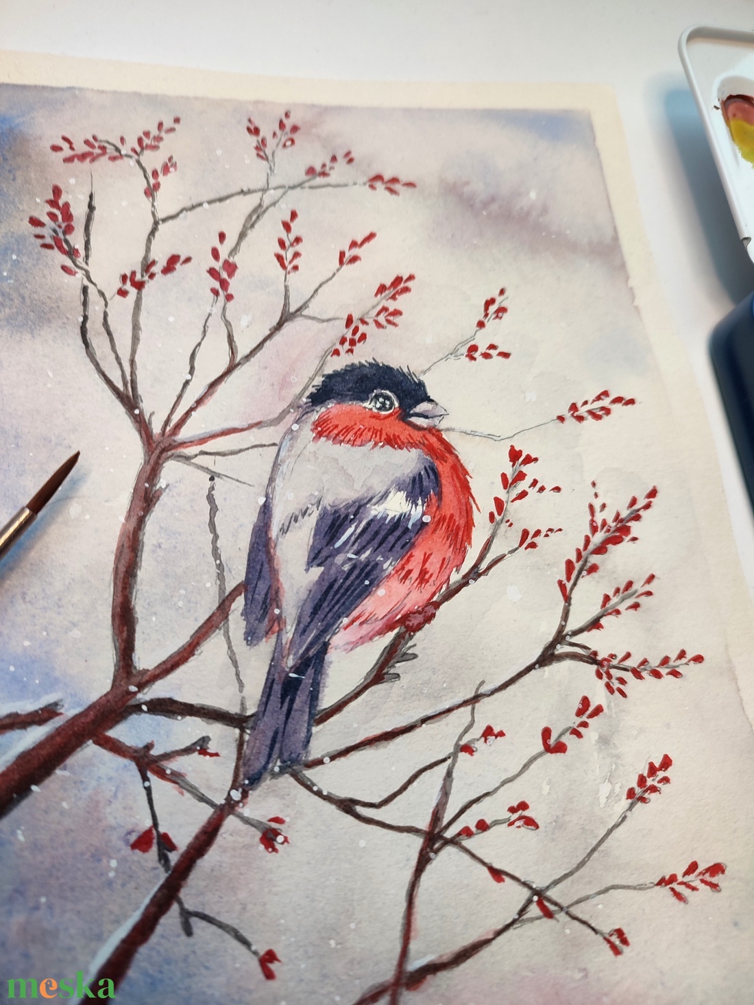 Süvöltő téli ágon - akvarell festmény papíron - művészet - festmény - akvarell - Meska.hu