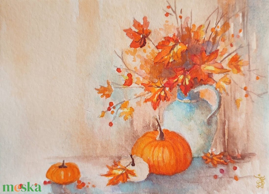Eredeti akvarell őszi csendélet képeslap festmény - művészet - festmény - akvarell - Meska.hu