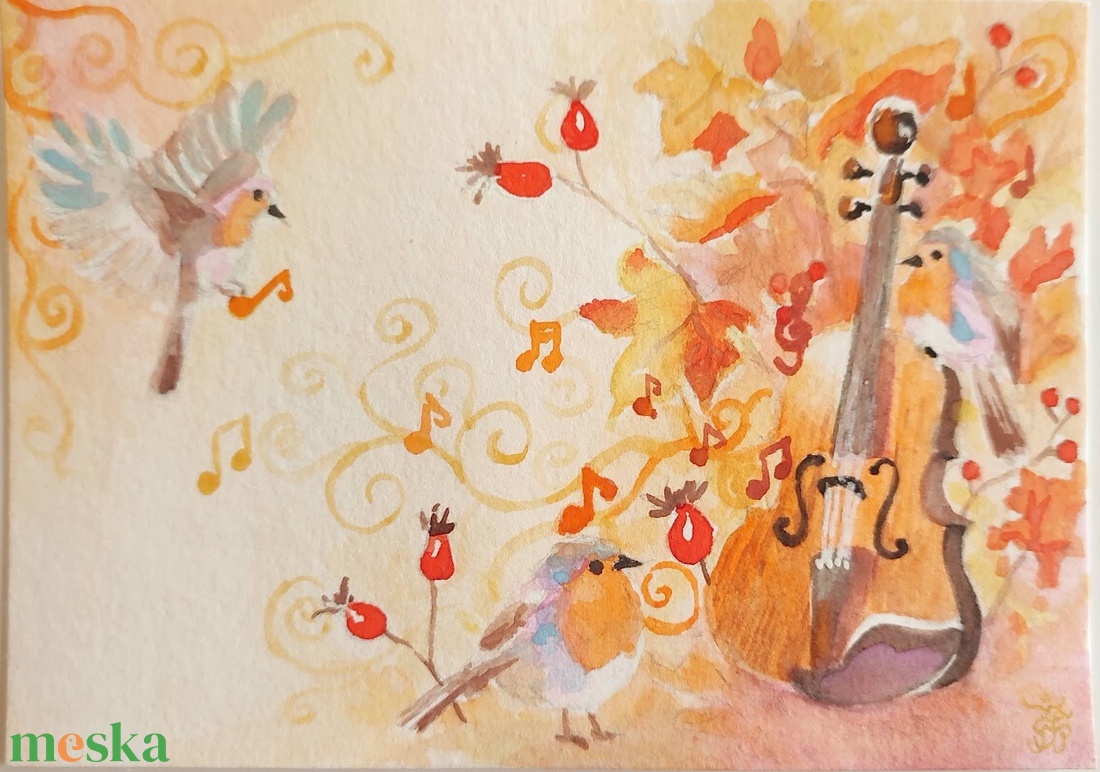 Eredeti akvarell őszi mesés képeslap festmény - művészet - festmény - akvarell - Meska.hu