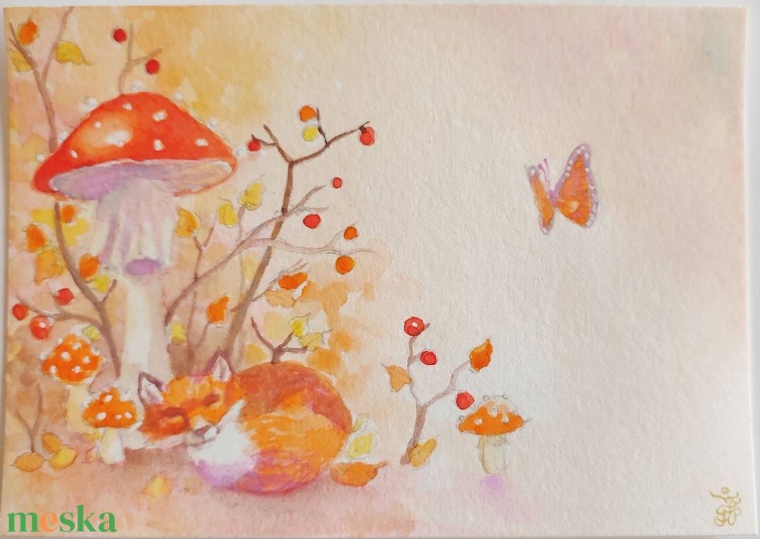 Eredeti akvarell őszi képeslap festmény - művészet - festmény - akvarell - Meska.hu