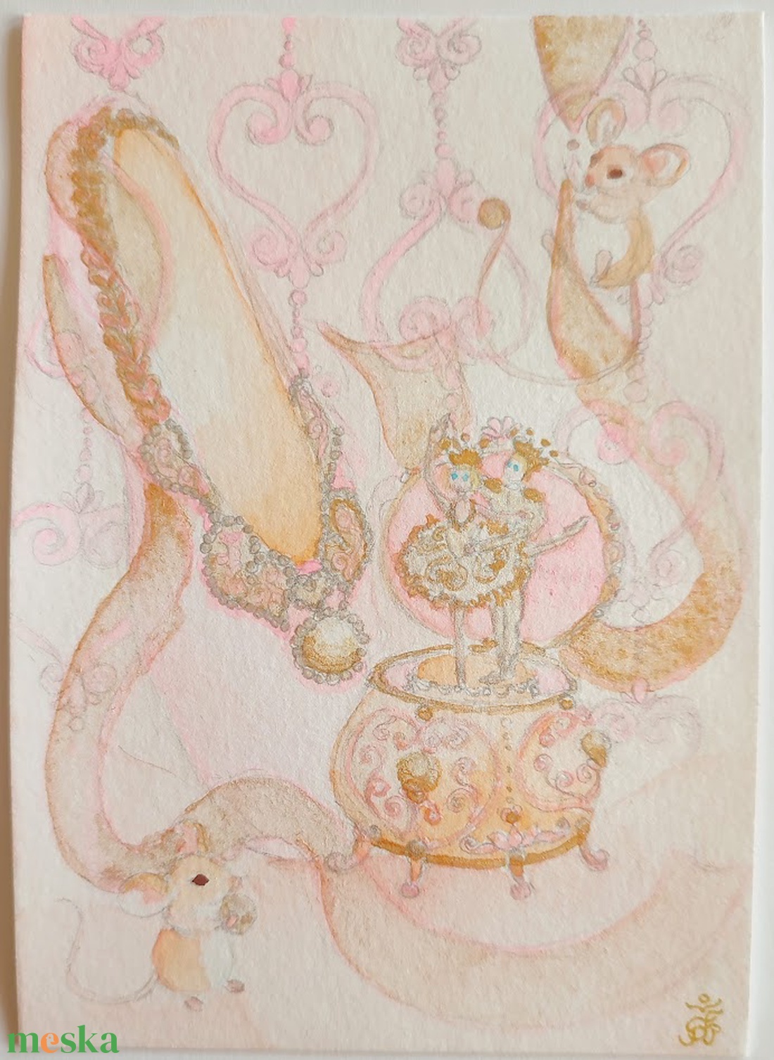 Eredeti akvarell balettos ékszerdoboz festmény képeslap - művészet - festmény - akvarell - Meska.hu