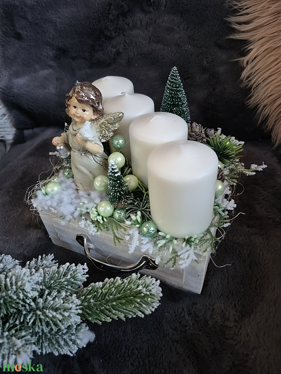 Asztaldísz 4gyertyás  - karácsony - adventi díszek - adventi asztaldísz - Meska.hu