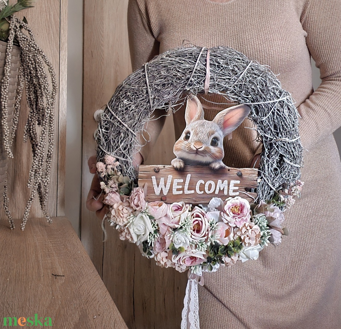 Nagyméretű nyuszis kopogtató  - ünnepi díszek, dekorációk - húsvéti díszek és dekorációk - húsvéti ajtódísz, kopogtató - Meska.hu