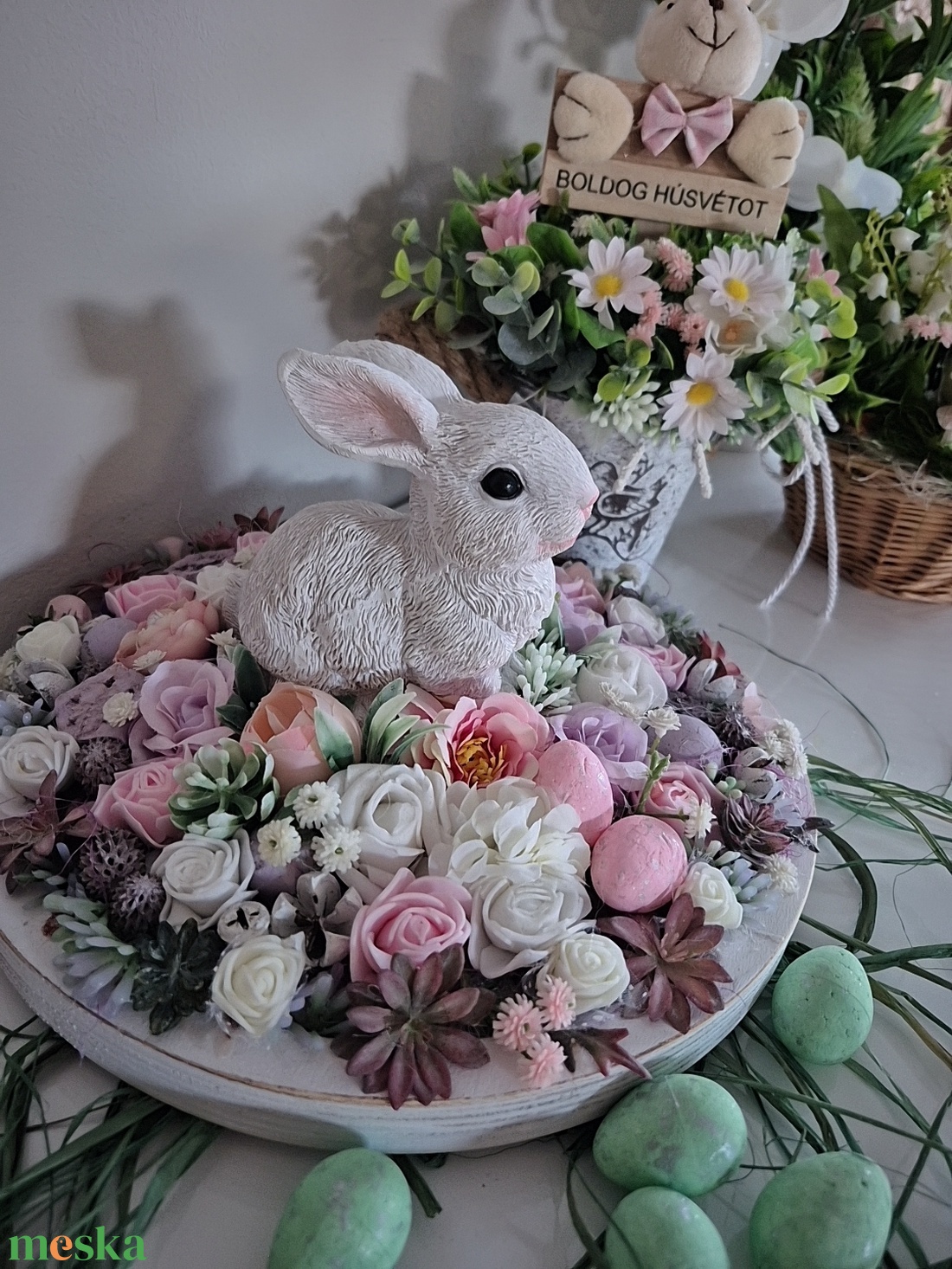 Nyuszis asztaldísz  - otthon & életmód - dekoráció - asztal és polc dekoráció - asztaldísz - Meska.hu