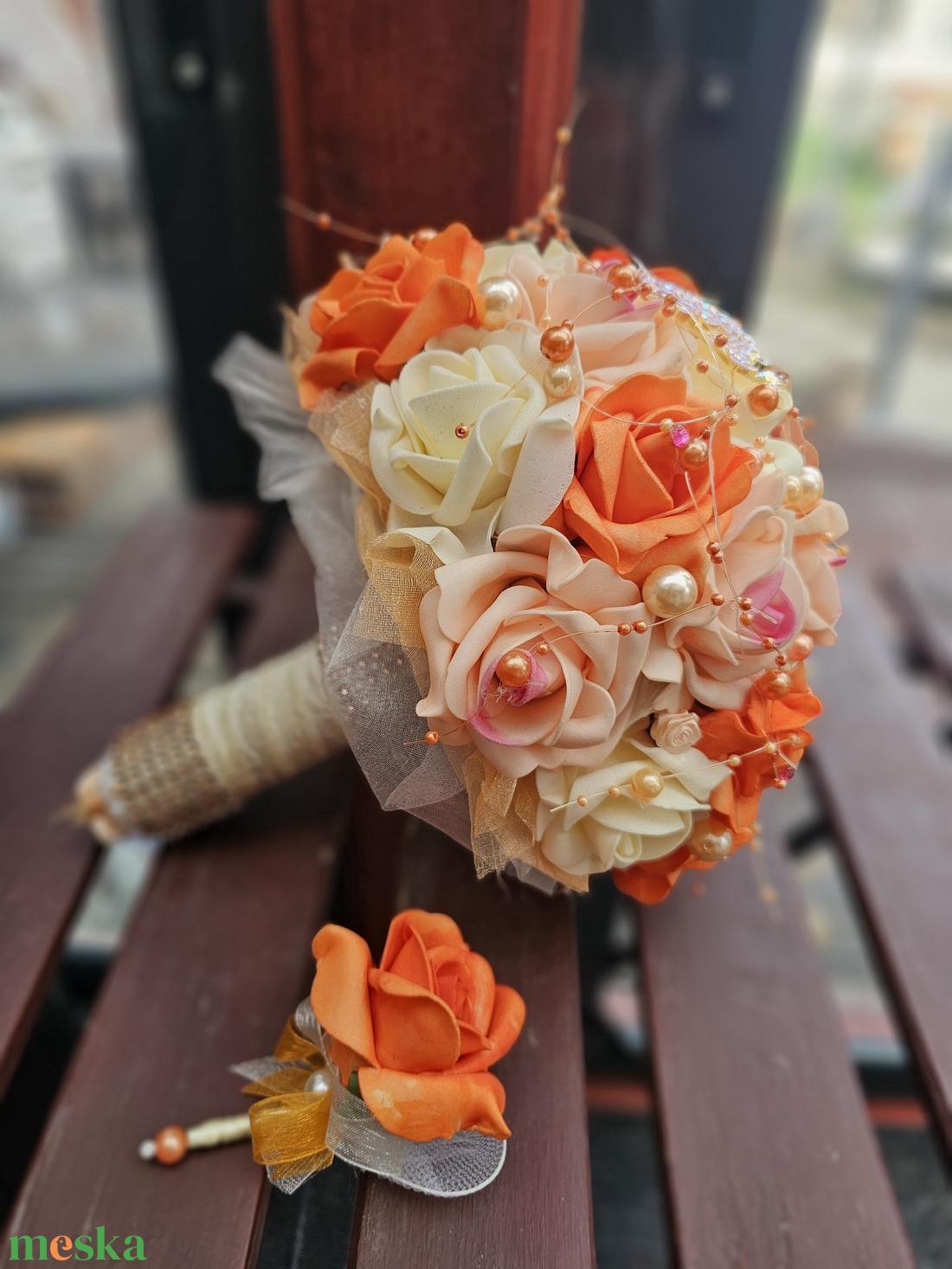 Menyasszonyi csokor narancs  - esküvő - menyasszonyi- és dobócsokor - Meska.hu