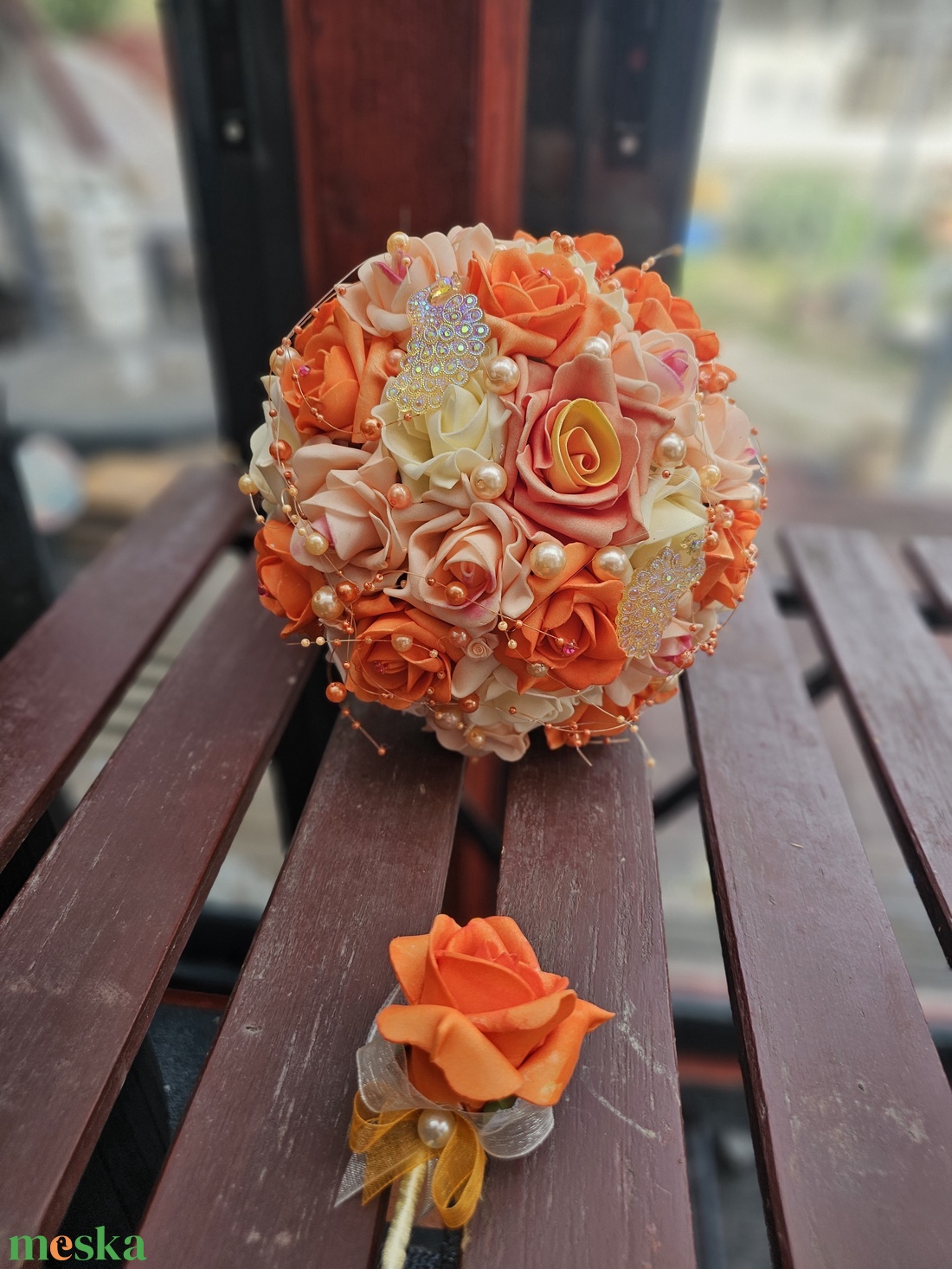 Menyasszonyi csokor narancs  - esküvő - menyasszonyi- és dobócsokor - Meska.hu