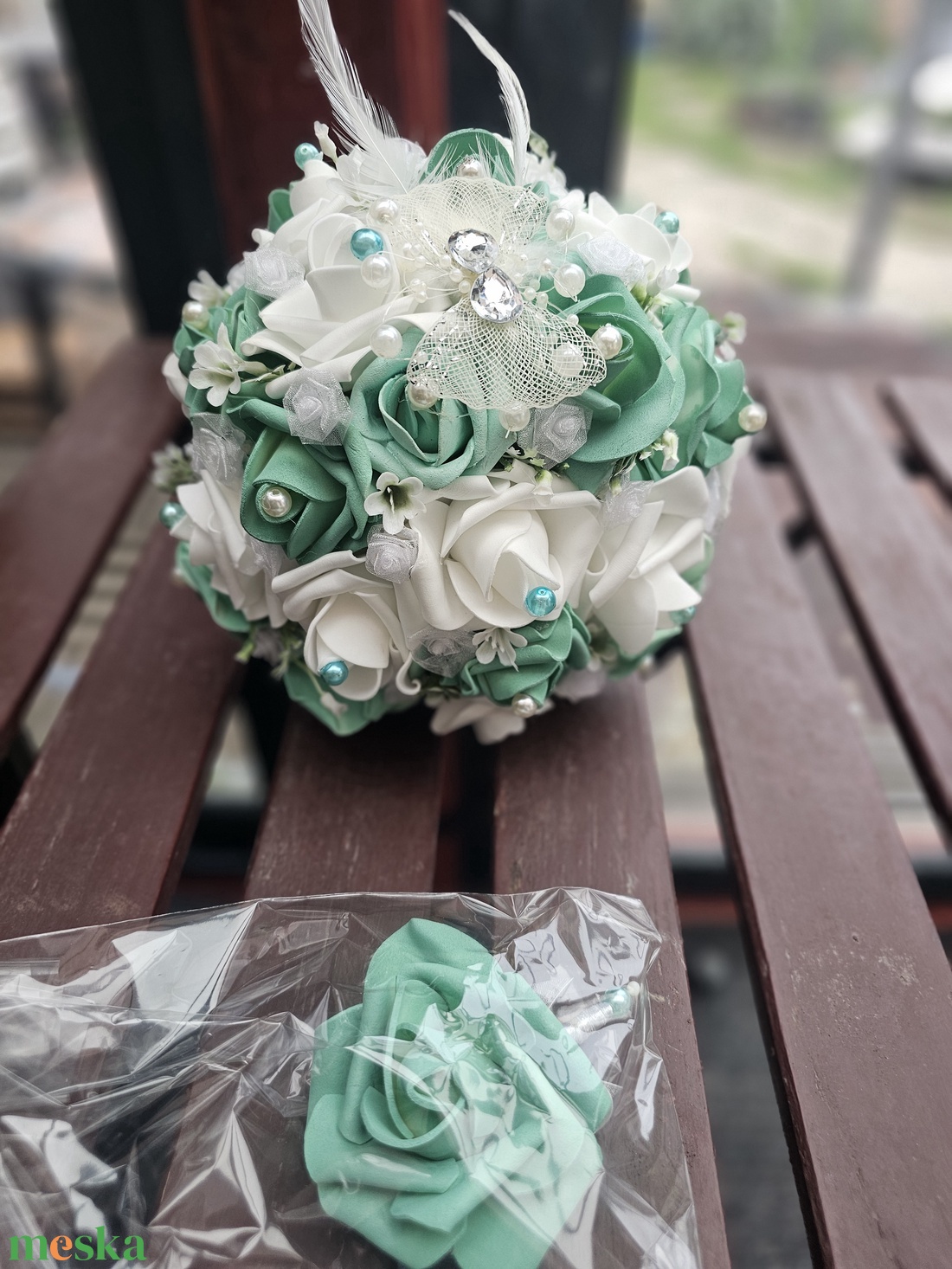 Menyasszonyi csokor türkiz  - esküvő - menyasszonyi- és dobócsokor - Meska.hu