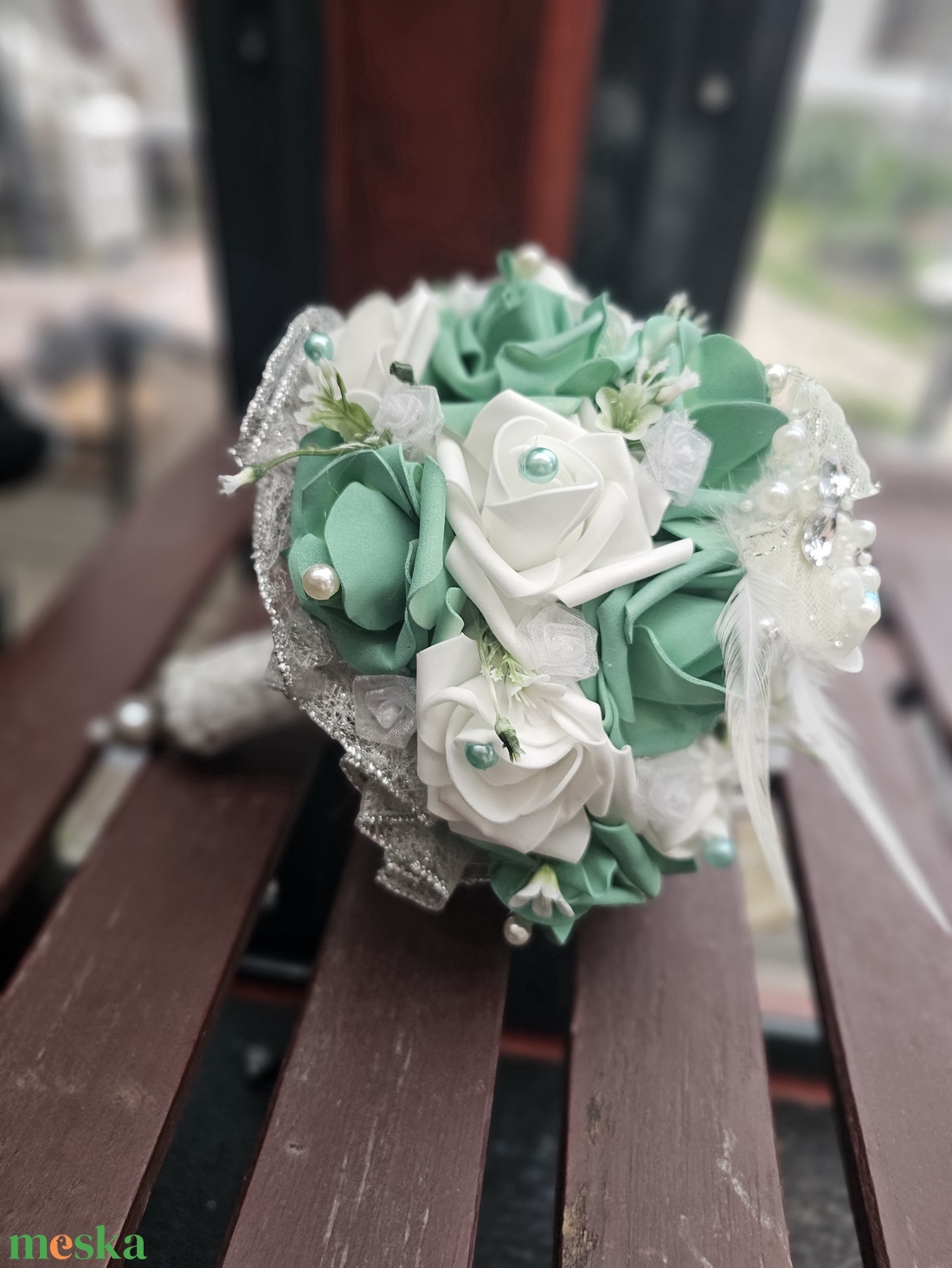 Menyasszonyi csokor türkiz  - esküvő - menyasszonyi- és dobócsokor - Meska.hu
