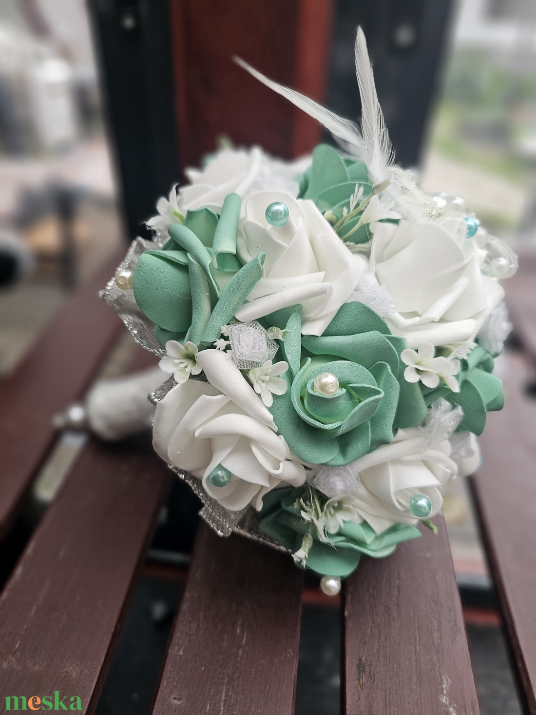 Menyasszonyi csokor türkiz  - esküvő - menyasszonyi- és dobócsokor - Meska.hu
