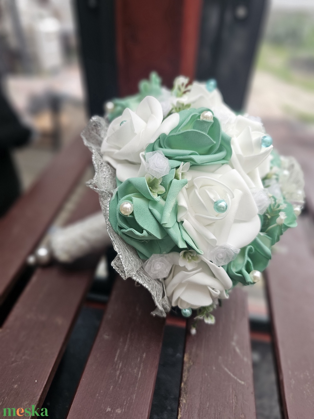 Menyasszonyi csokor türkiz  - esküvő - menyasszonyi- és dobócsokor - Meska.hu