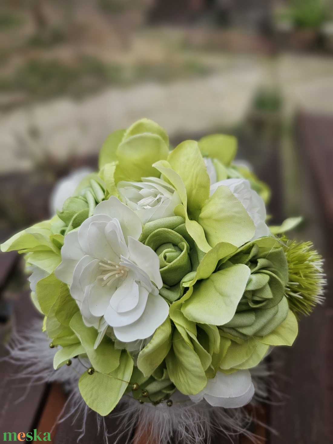 Menyasszonyi csokor zöld tollas - esküvő - menyasszonyi- és dobócsokor - Meska.hu