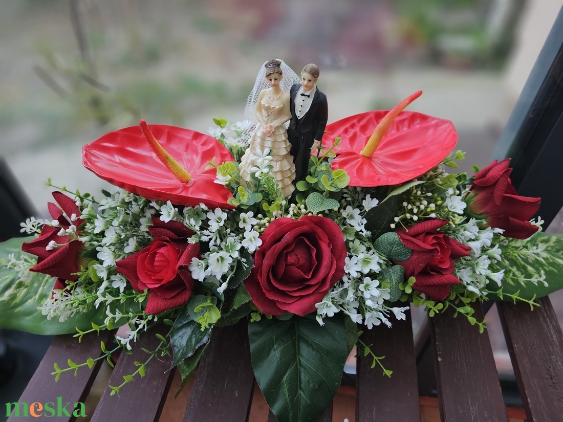 Esküvői főasztaldísz piros fehér  - esküvő - dekoráció - asztaldísz - Meska.hu