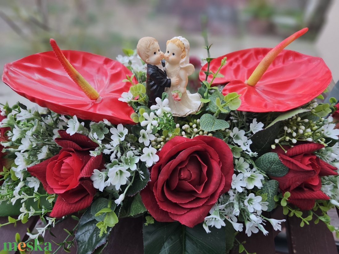 Esküvői főasztaldísz piros fehér  - esküvő - dekoráció - asztaldísz - Meska.hu