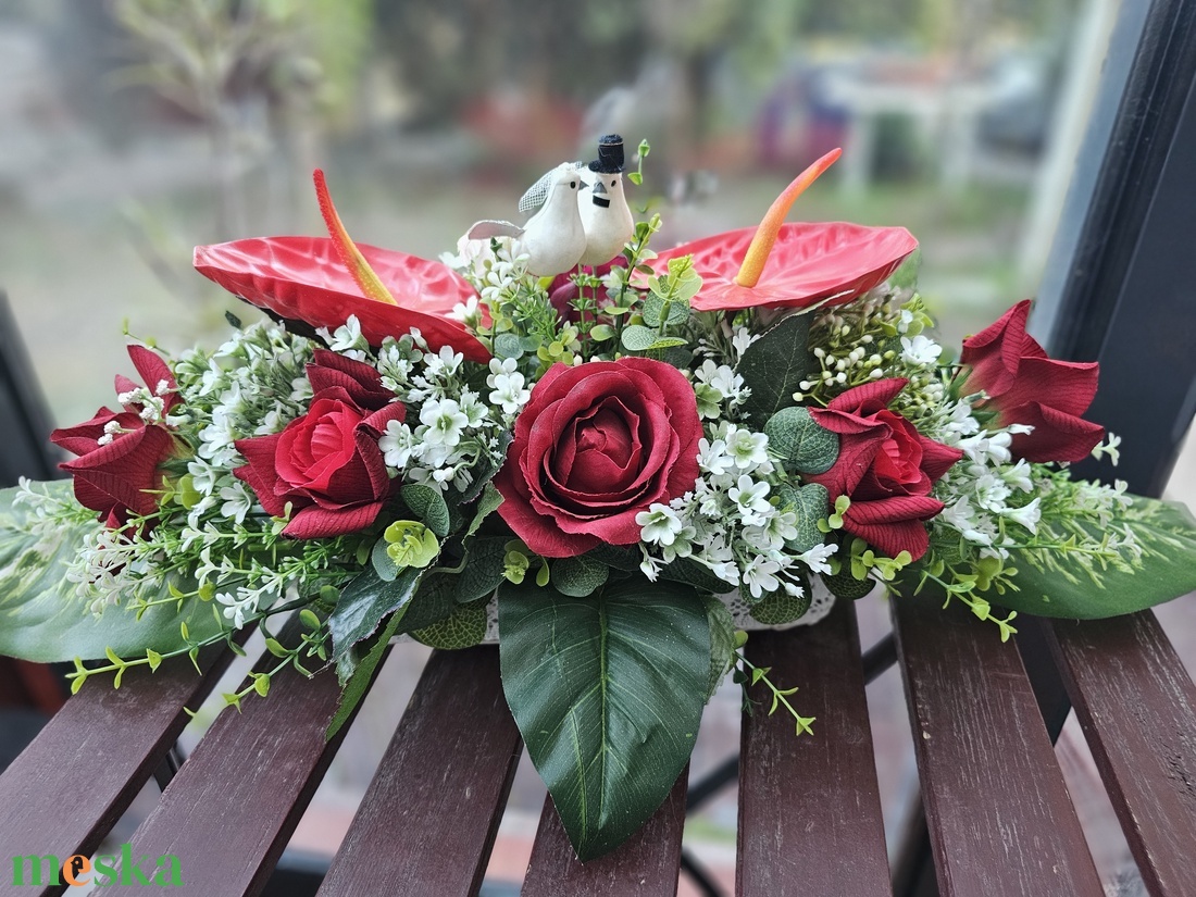 Esküvői főasztaldísz piros fehér  - esküvő - dekoráció - asztaldísz - Meska.hu