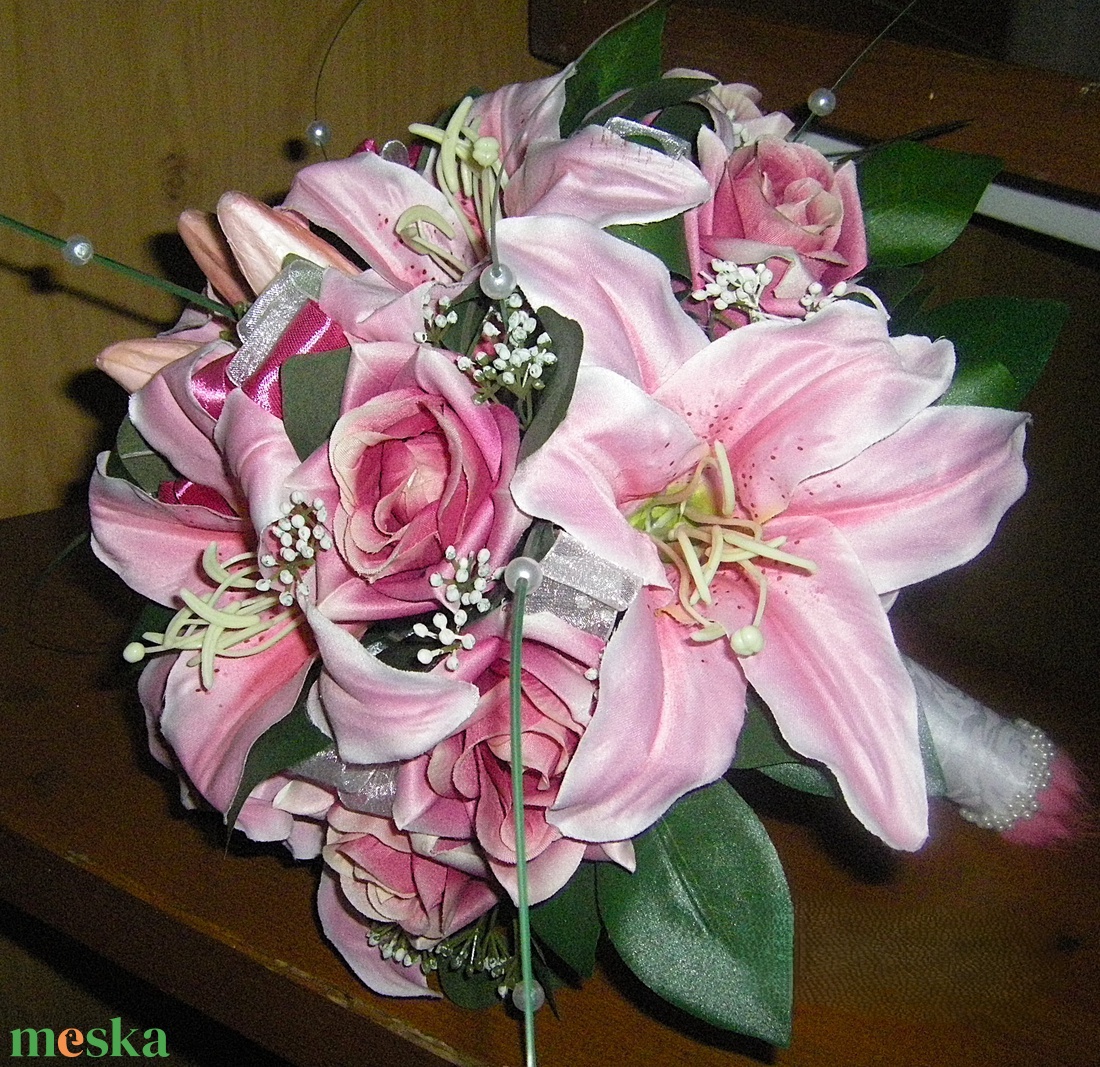 Menyasszonyi csokor liliom rózsa  - esküvő - menyasszonyi- és dobócsokor - Meska.hu