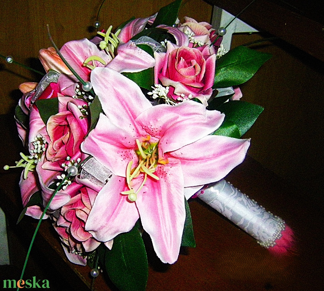 Menyasszonyi csokor liliom rózsa  - esküvő - menyasszonyi- és dobócsokor - Meska.hu