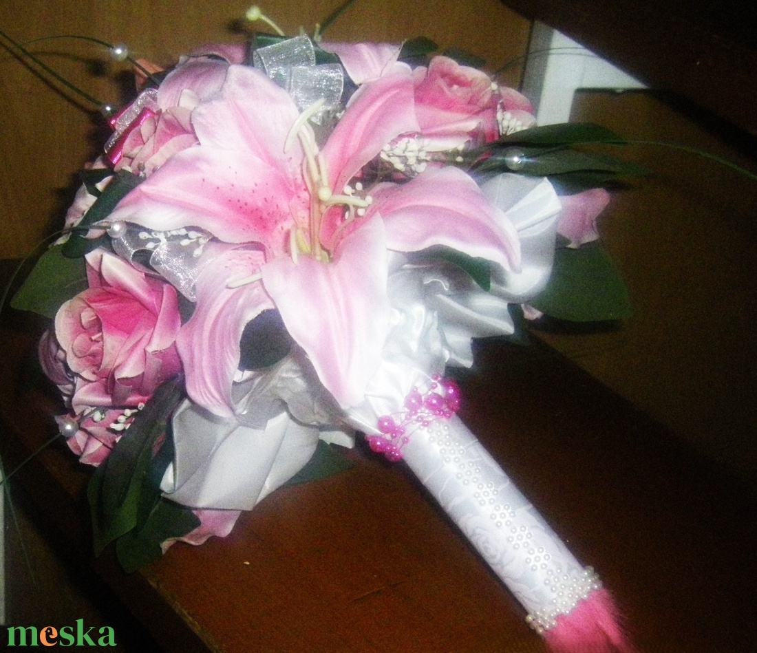 Menyasszonyi csokor liliom rózsa  - esküvő - menyasszonyi- és dobócsokor - Meska.hu