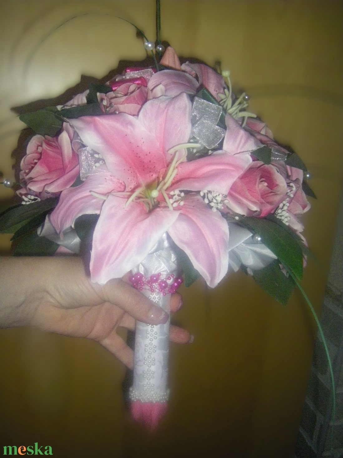 Menyasszonyi csokor liliom rózsa  - esküvő - menyasszonyi- és dobócsokor - Meska.hu