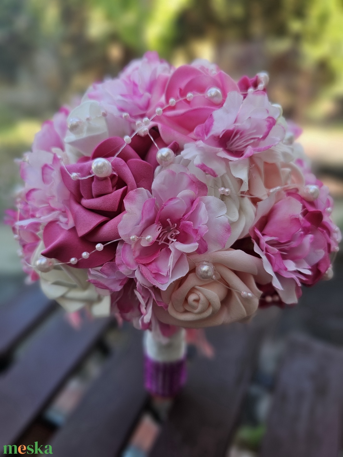 Menyasszonyi csokor pink rózsaszín  - esküvő - menyasszonyi- és dobócsokor - Meska.hu