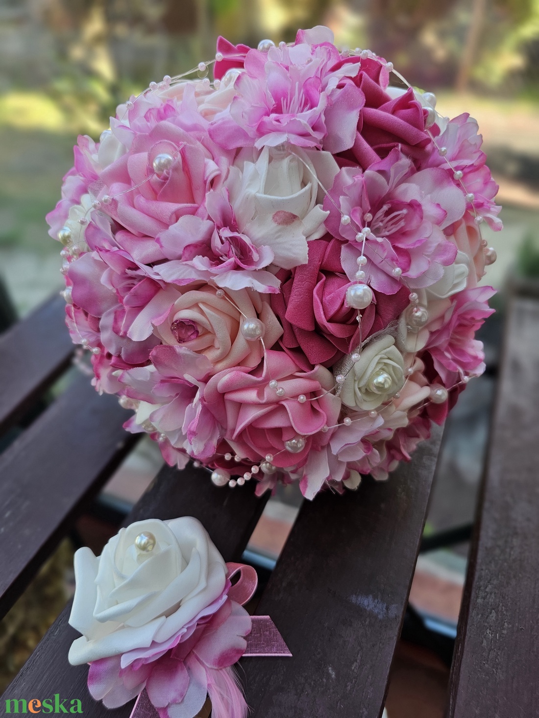 Menyasszonyi csokor pink rózsaszín  - esküvő - menyasszonyi- és dobócsokor - Meska.hu