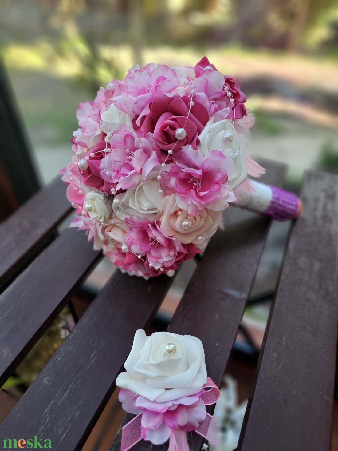 Menyasszonyi csokor pink rózsaszín  - esküvő - menyasszonyi- és dobócsokor - Meska.hu